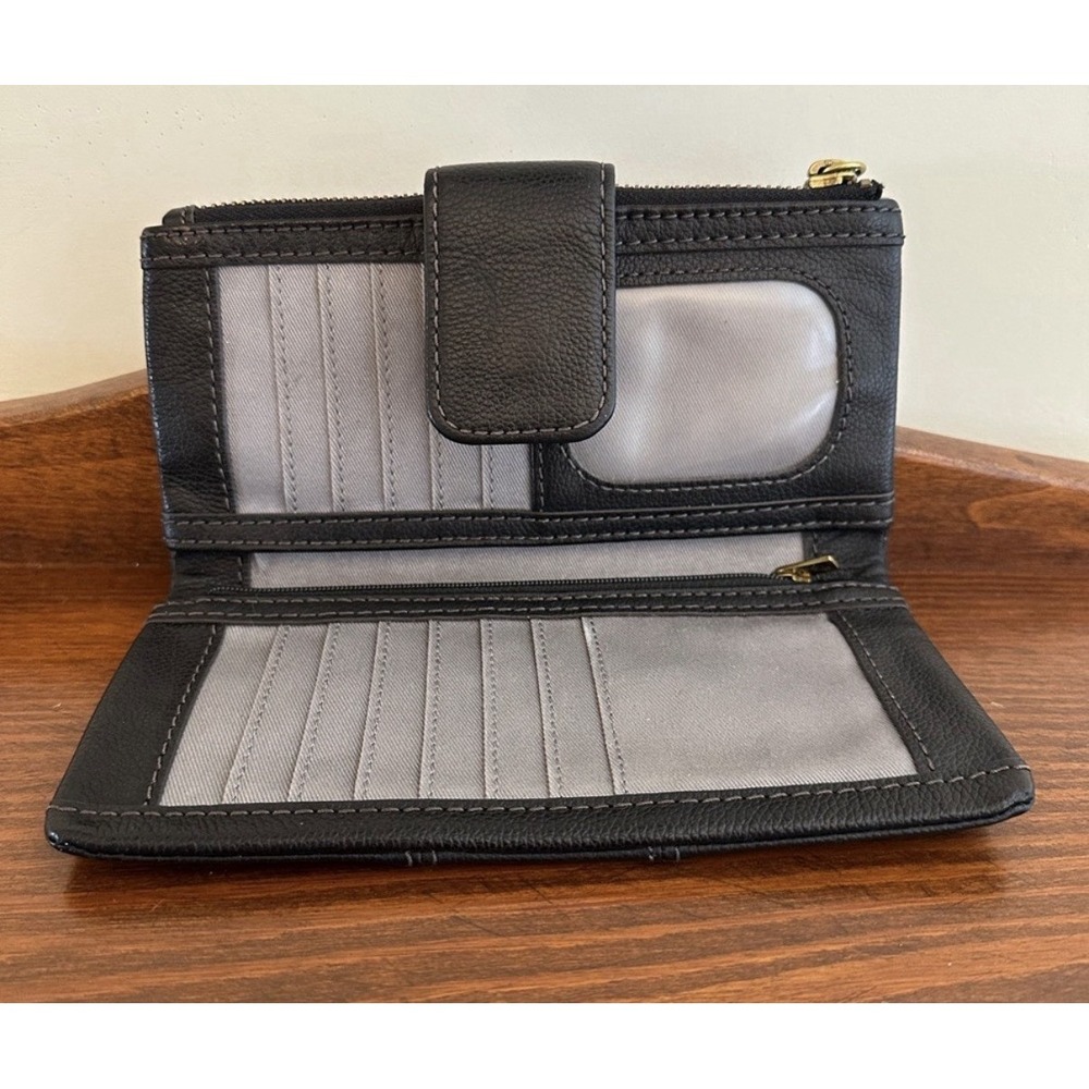 Fossil "Ella Clutch" Black Leather Wallet Women's Bi Fold Holds Everything 8" - Picture 3 of 8